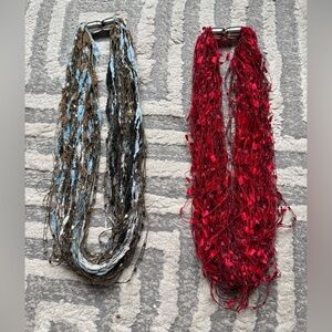 ❤️ 2 Ribbon Necklace’s Stylish Scarf or Cowl. Magnetic closure.